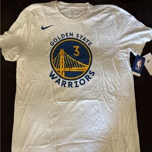 Nike White Golden State Warriors Logo Tee with Blue & Gold Graphics